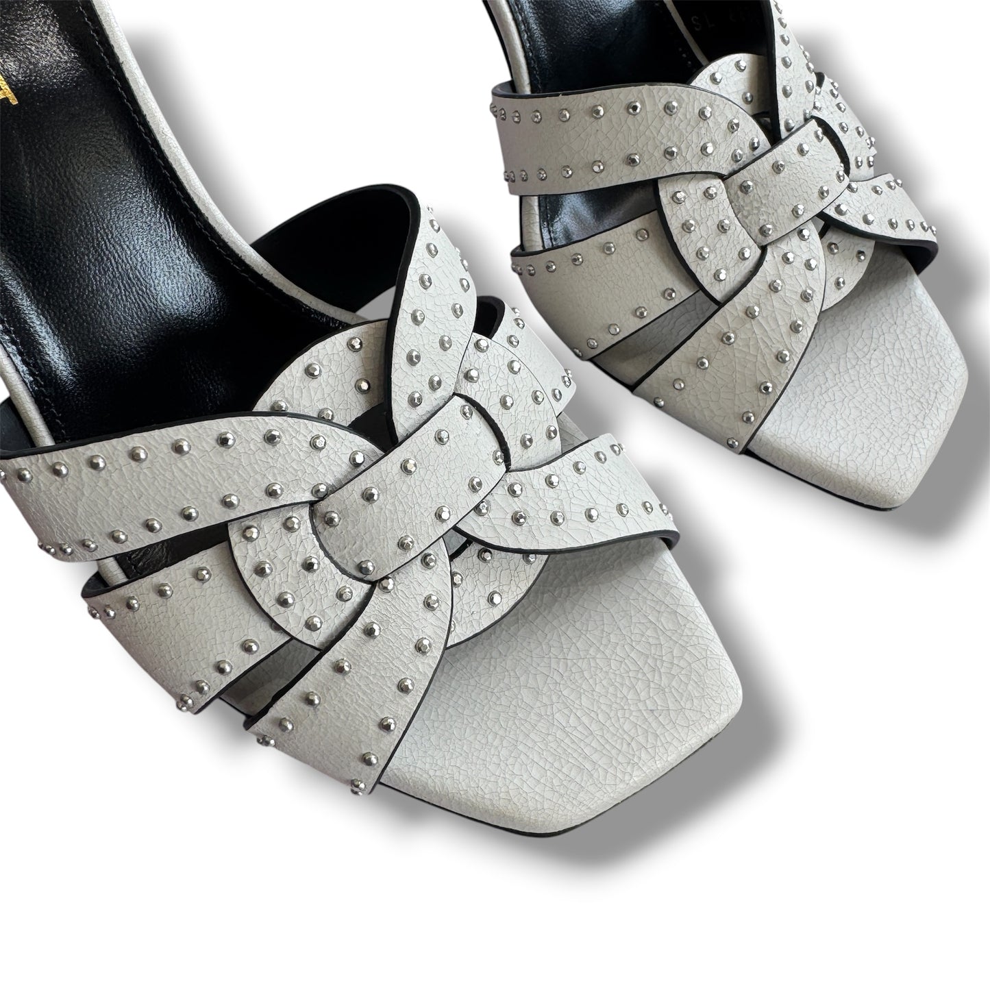 Saint Laurent Paris Studded Tribute Off White Heels Size 38