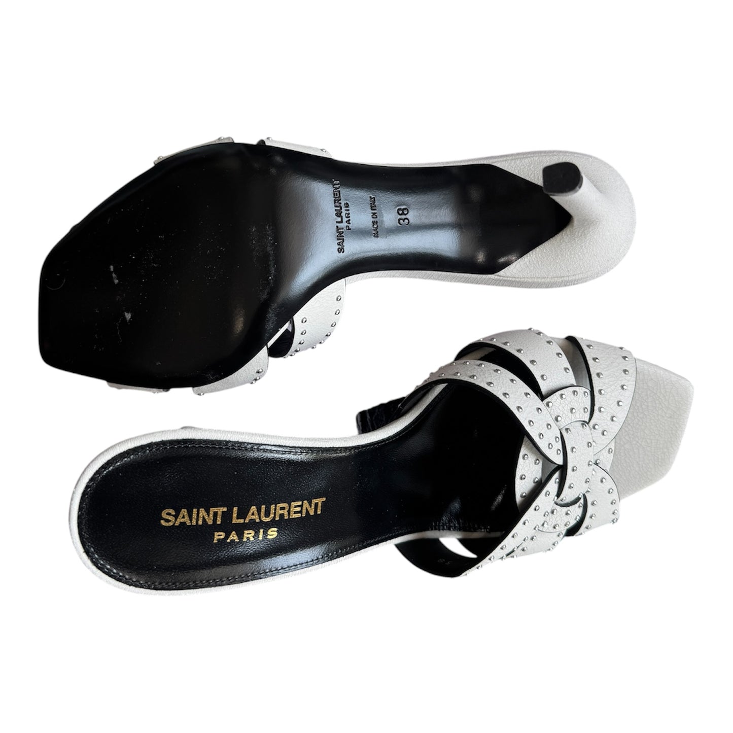 Saint Laurent Paris Studded Tribute Off White Heels Size 38
