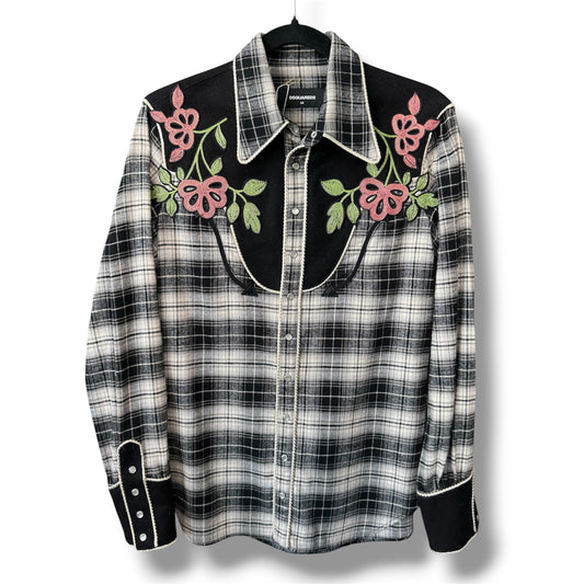 Dsquared2 Floral Embroidered Western Tartan Shirt Size 44