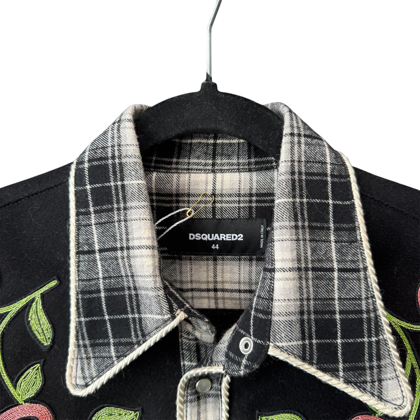 Dsquared2 Floral Embroidered Western Tartan Shirt Size 44