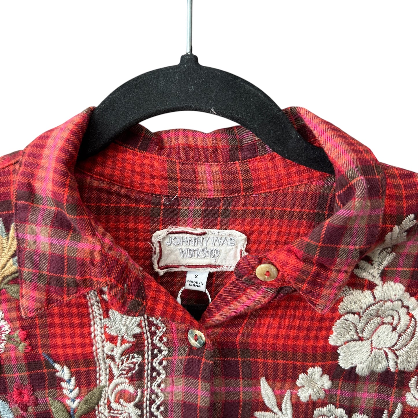 Johnny Was Workshop Roma Embroidered Plaid Tunic Shirt Size Small