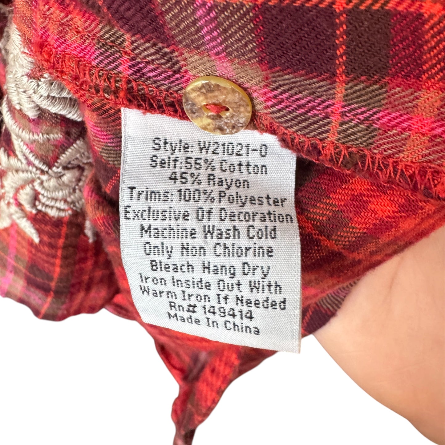 Johnny Was Workshop Roma Embroidered Plaid Tunic Shirt Size Small