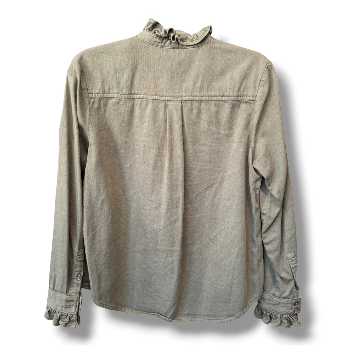 FRAME Ruffle Button Up Blouse Army Green Size XS