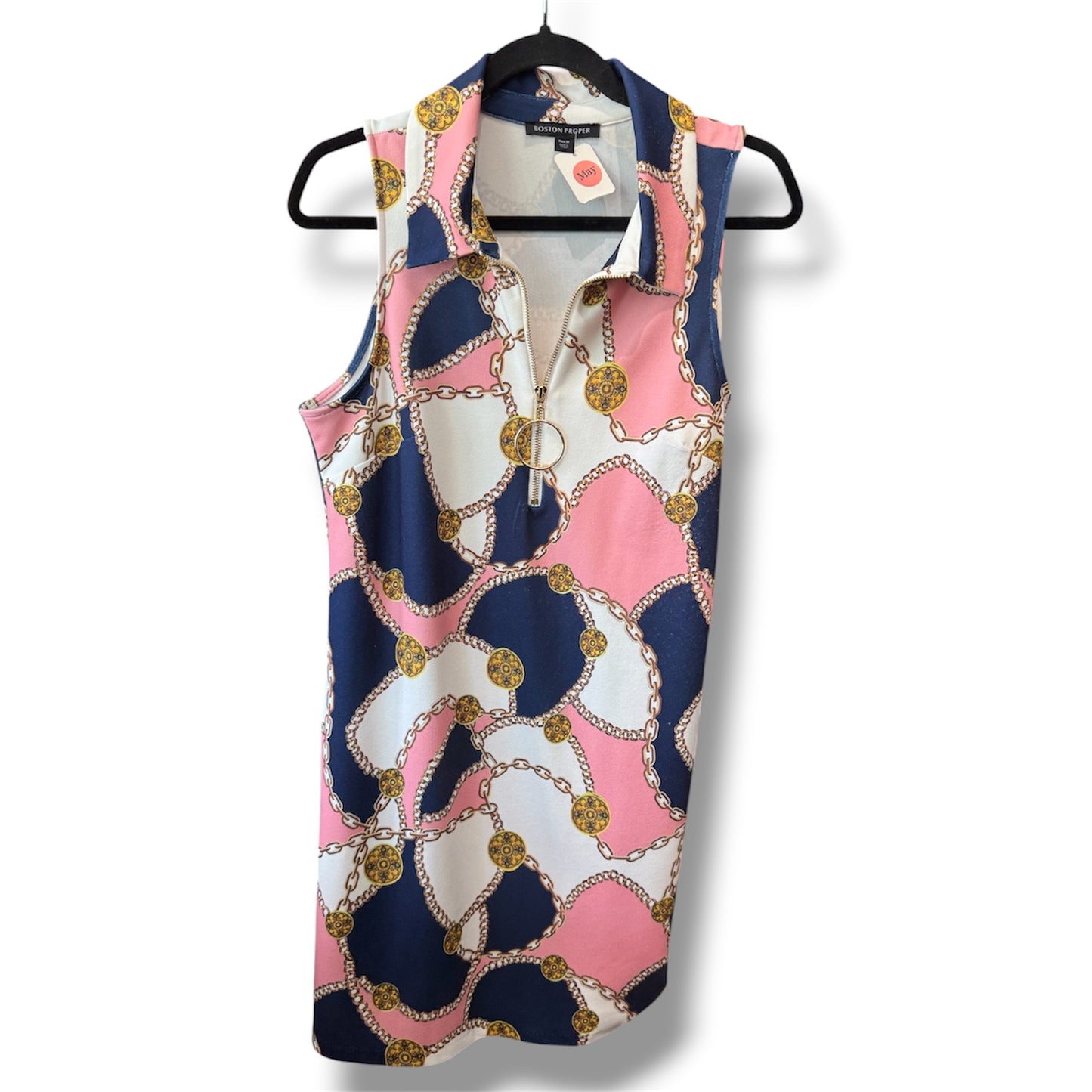 Boston Proper Chain-Print Sleeveless Dress Size M