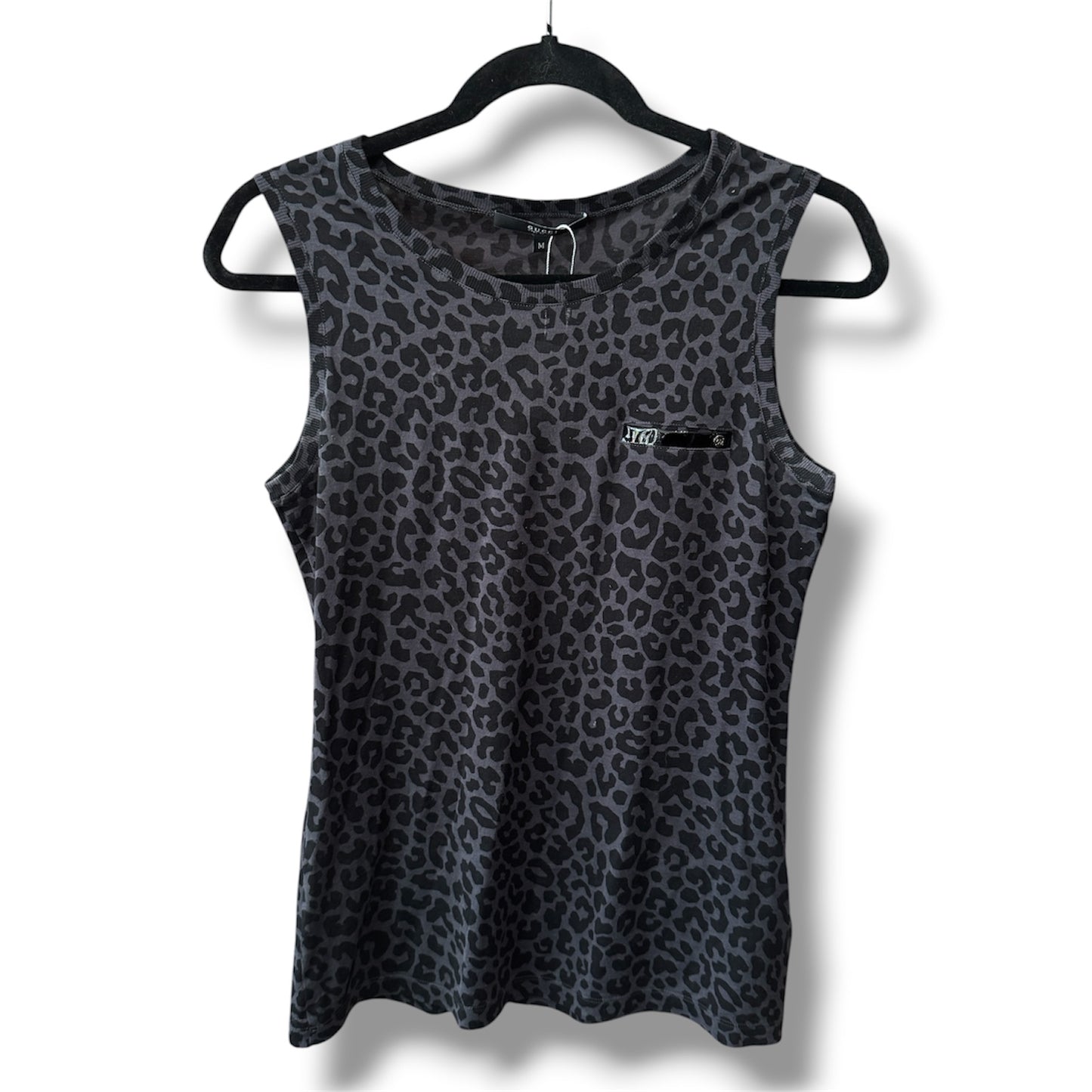 Gucci Leopard Print Black Sleeveless Shirt Size Medium