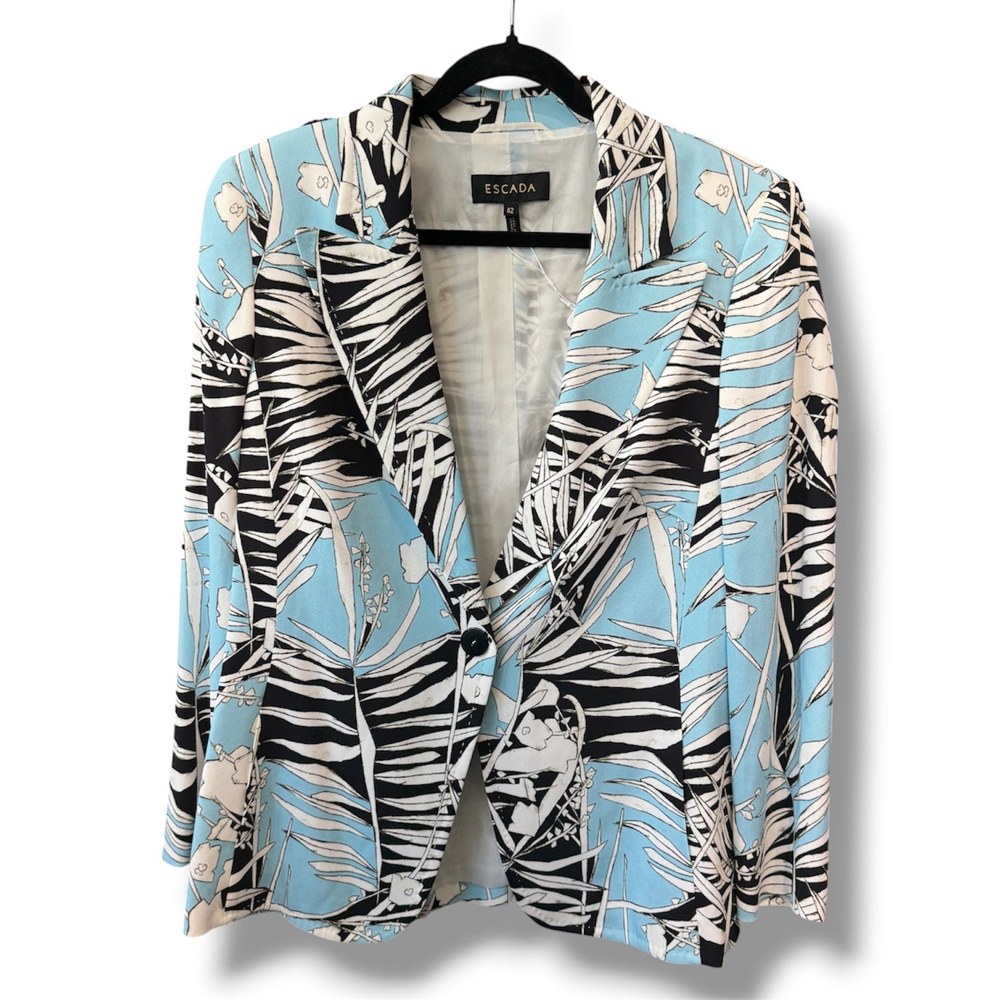 Escada Bozica Floral Printed Blazer in Light Blue Size 42