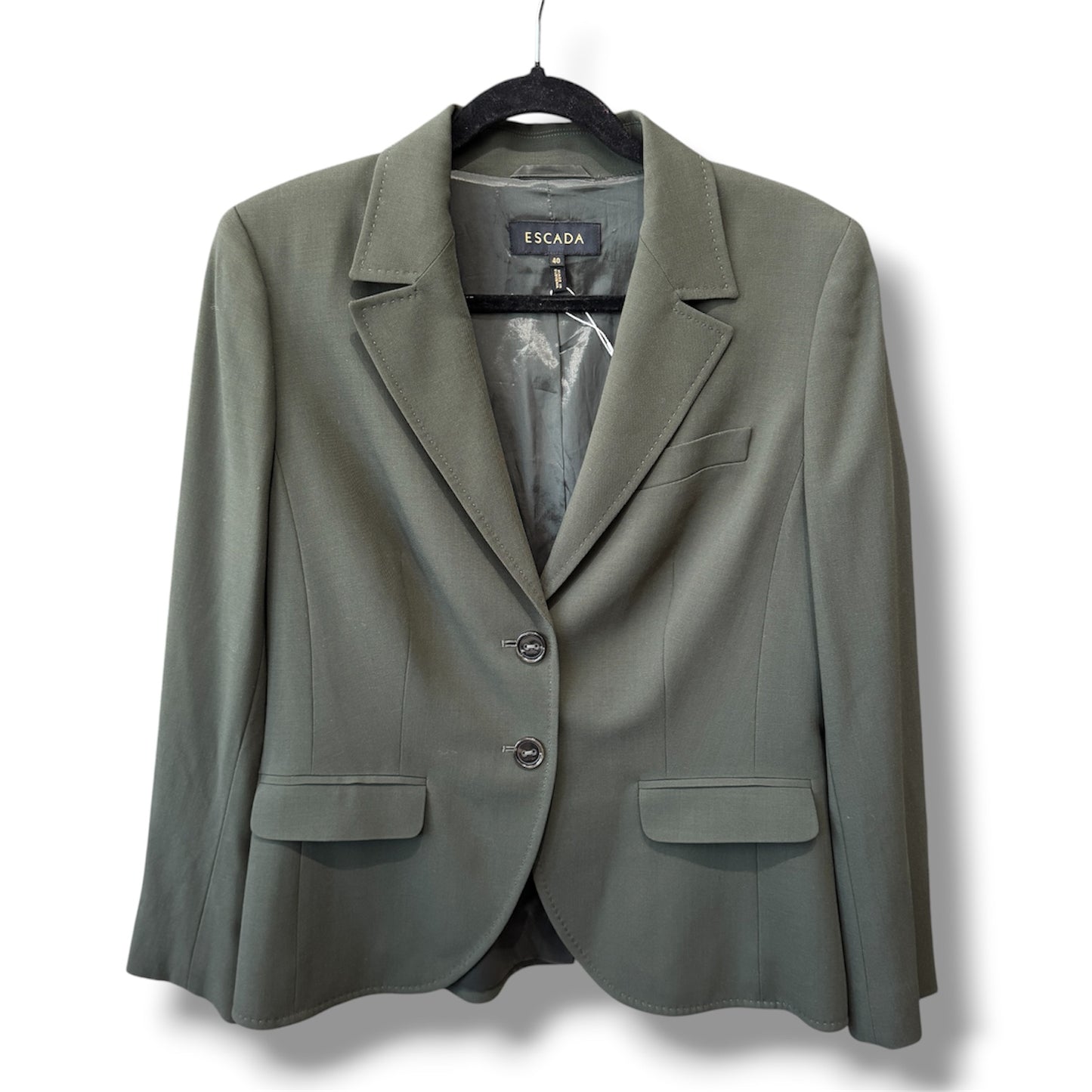 Escada Olive Green Wool Basket Weave Detain Benigna Blazer Size 40