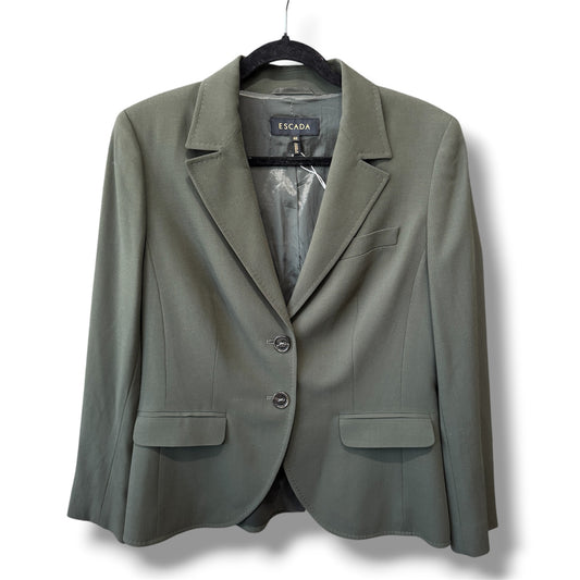 Escada Olive Green Wool Basket Weave Detain Benigna Blazer Size 40