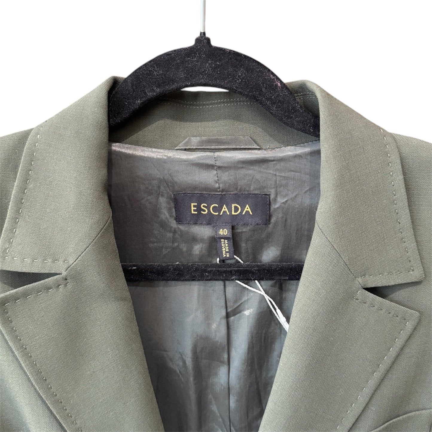 Escada Olive Green Wool Basket Weave Detain Benigna Blazer Size 40
