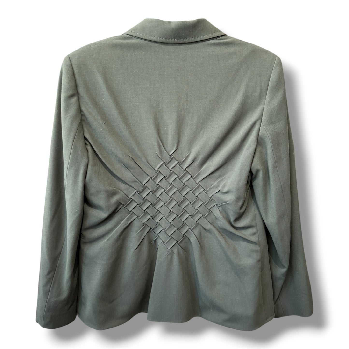 Escada Olive Green Wool Basket Weave Detain Benigna Blazer Size 40
