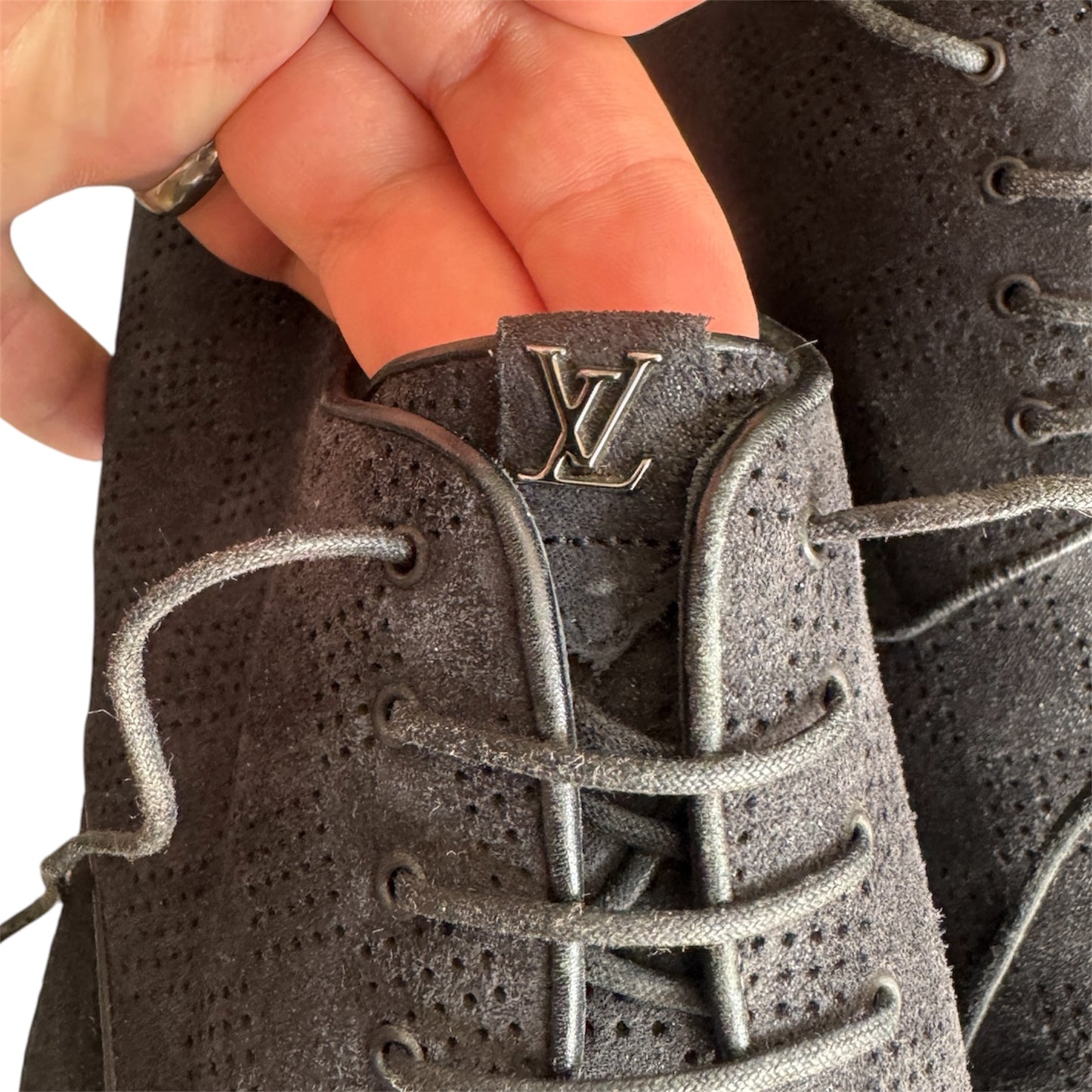 Louis Vuitton Black Damier Laminated Suede Lace Up Derby Size 6