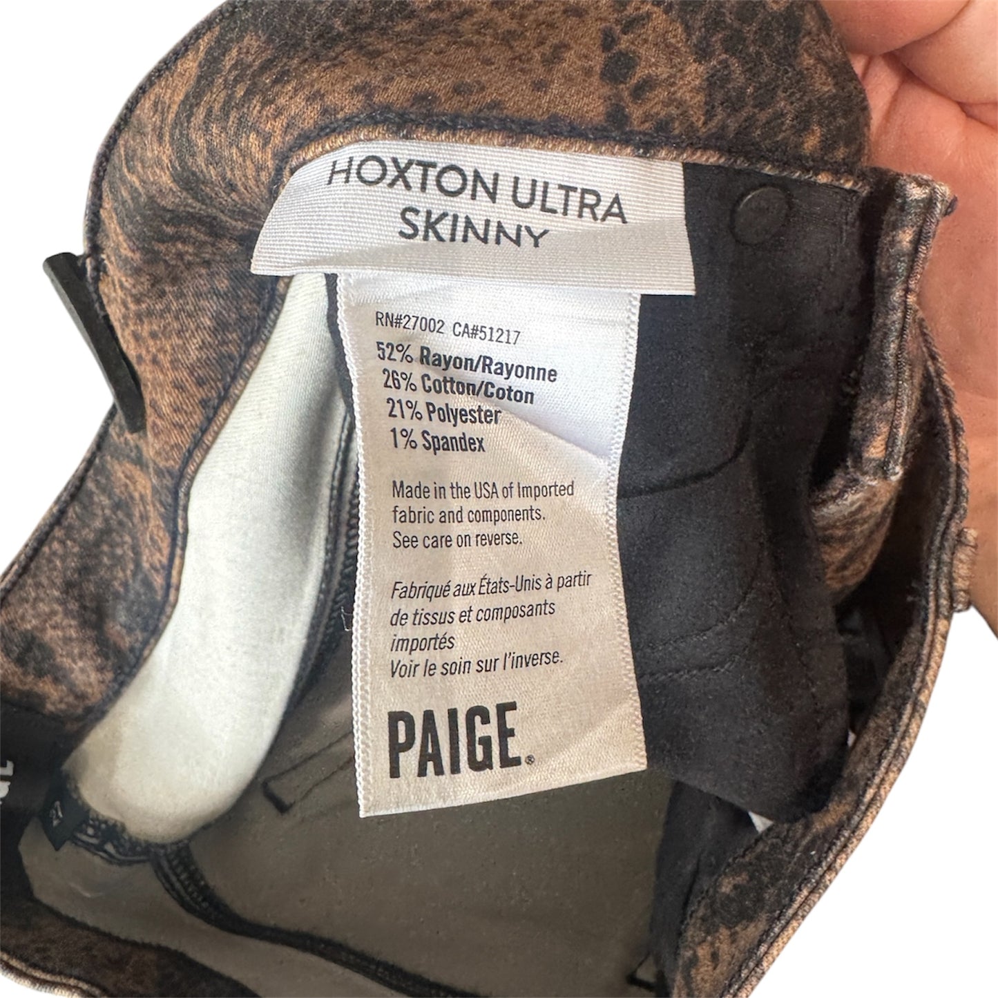 Paige Hoxton Ultra Skinny Coated Brown Snakeskin Jeans size 27