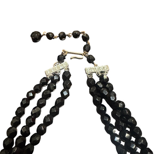 Vintage Laguna Triple Strand Black Glass Beaded Necklace