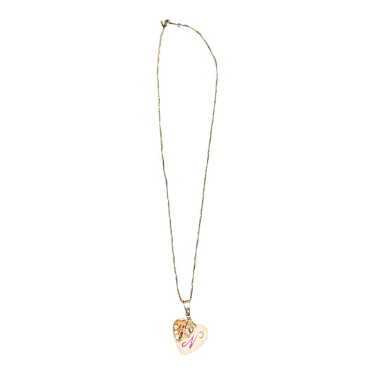 "N" Porcelain Heart Pendant 8k Gold Chain