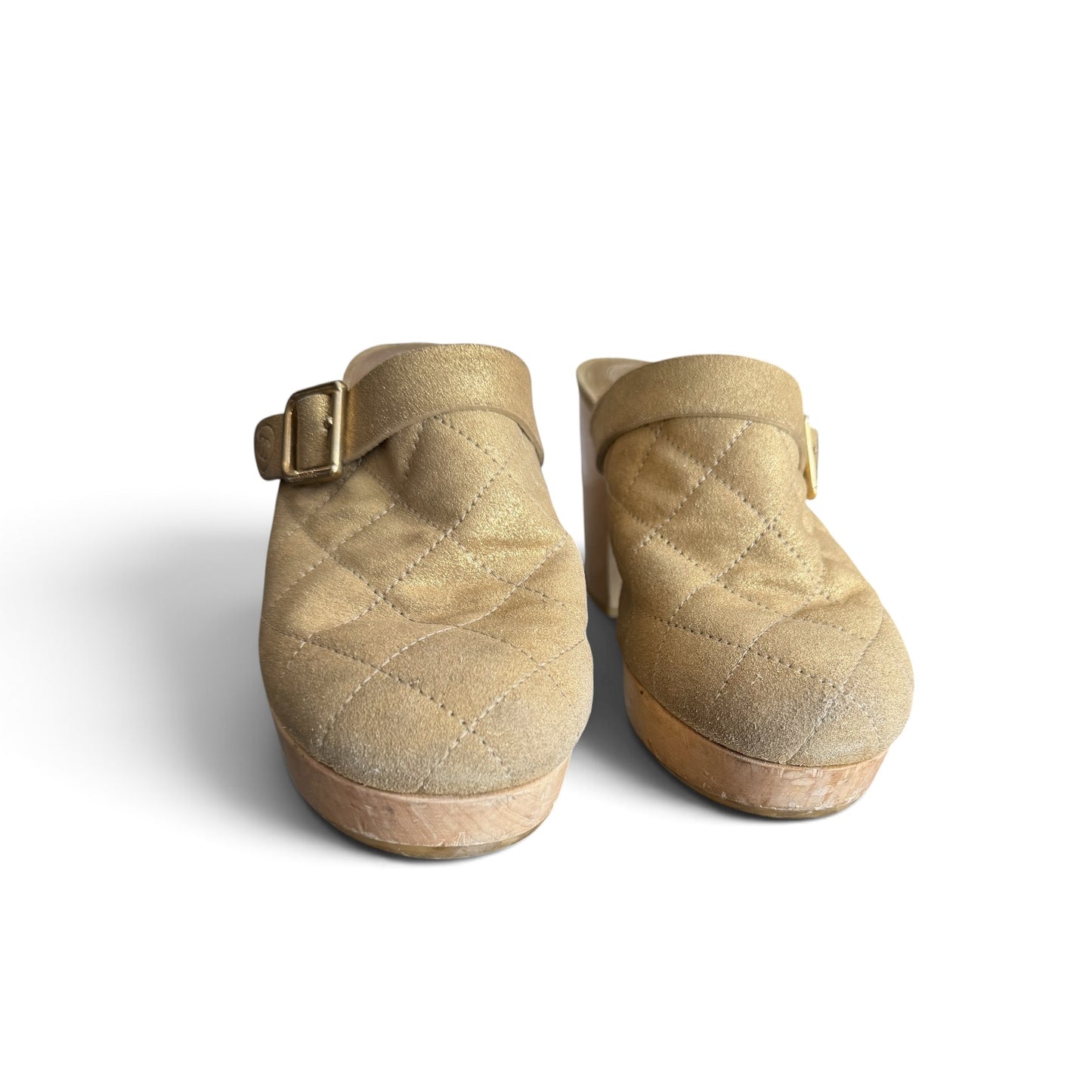 Chanel Gold Suede Matelassé Clogs size 40 Made in Italy