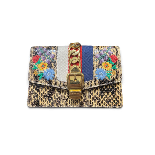 Gucci Sylvie Super Mini Floral Print Python Cross Body Purse SS17