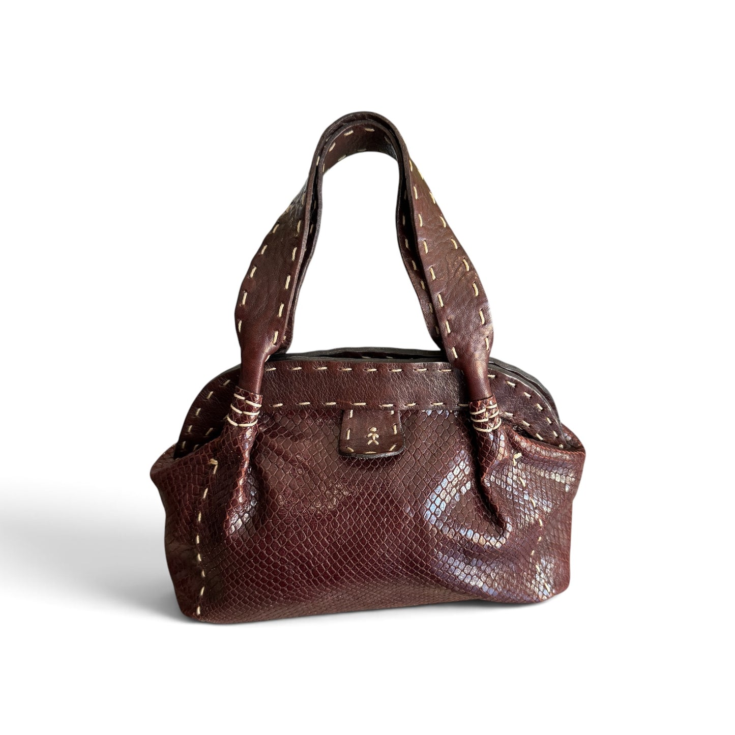 Henry Beguelin Snake Embossed Leather Clutch in Plum