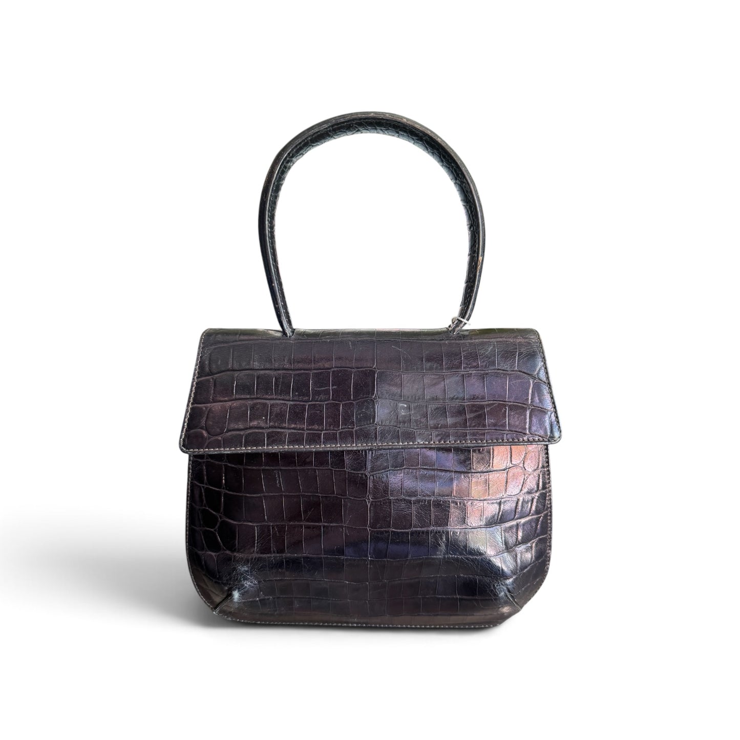 Salvatore Ferragamo Top Handle Brown Crocodile Bag