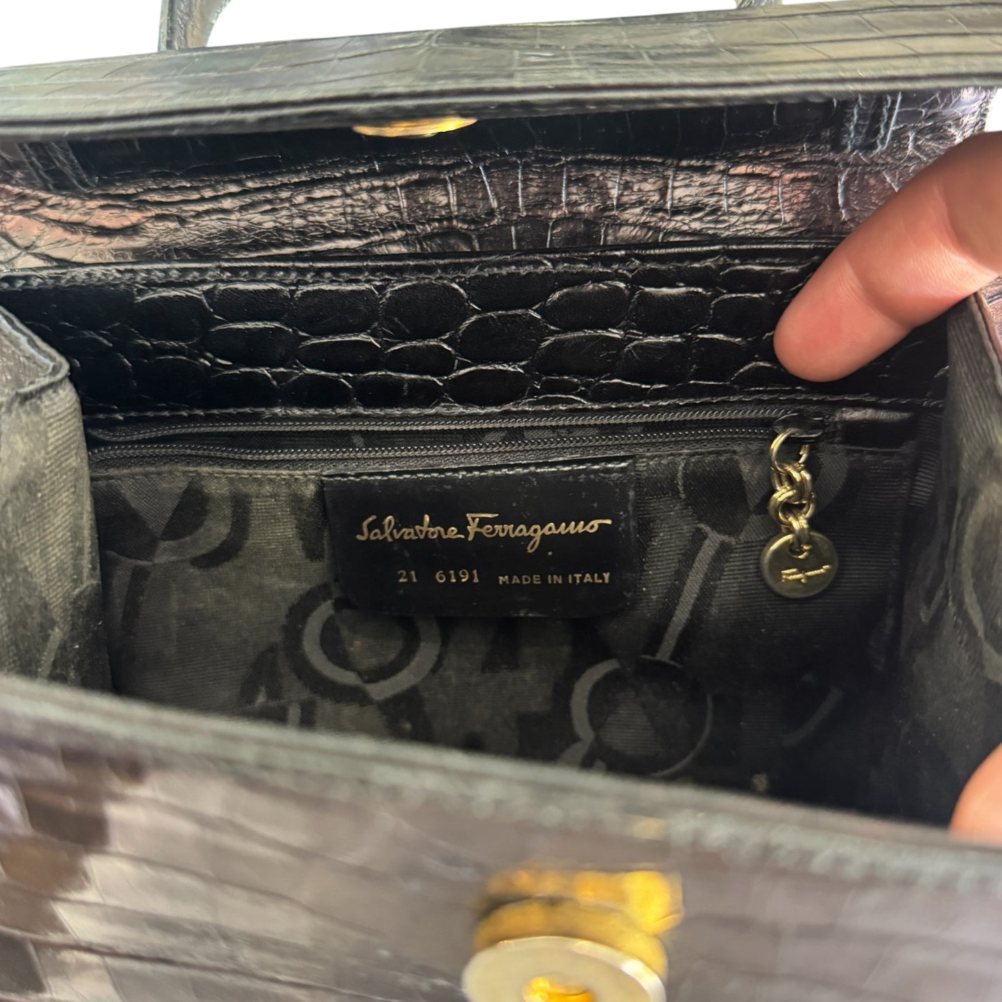 Salvatore Ferragamo Top Handle Brown Crocodile Bag