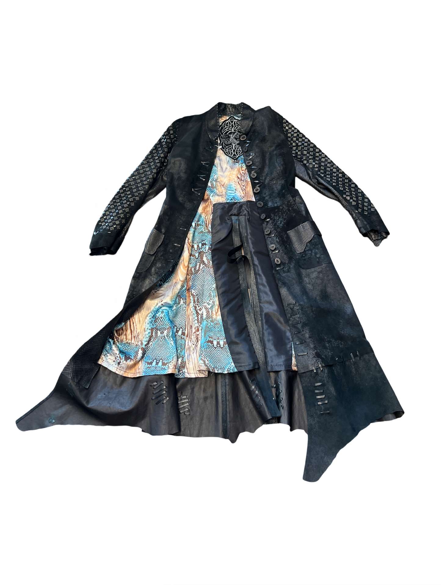 Kippy's Leather  Intricate Black Leather Long Jacket Size Small