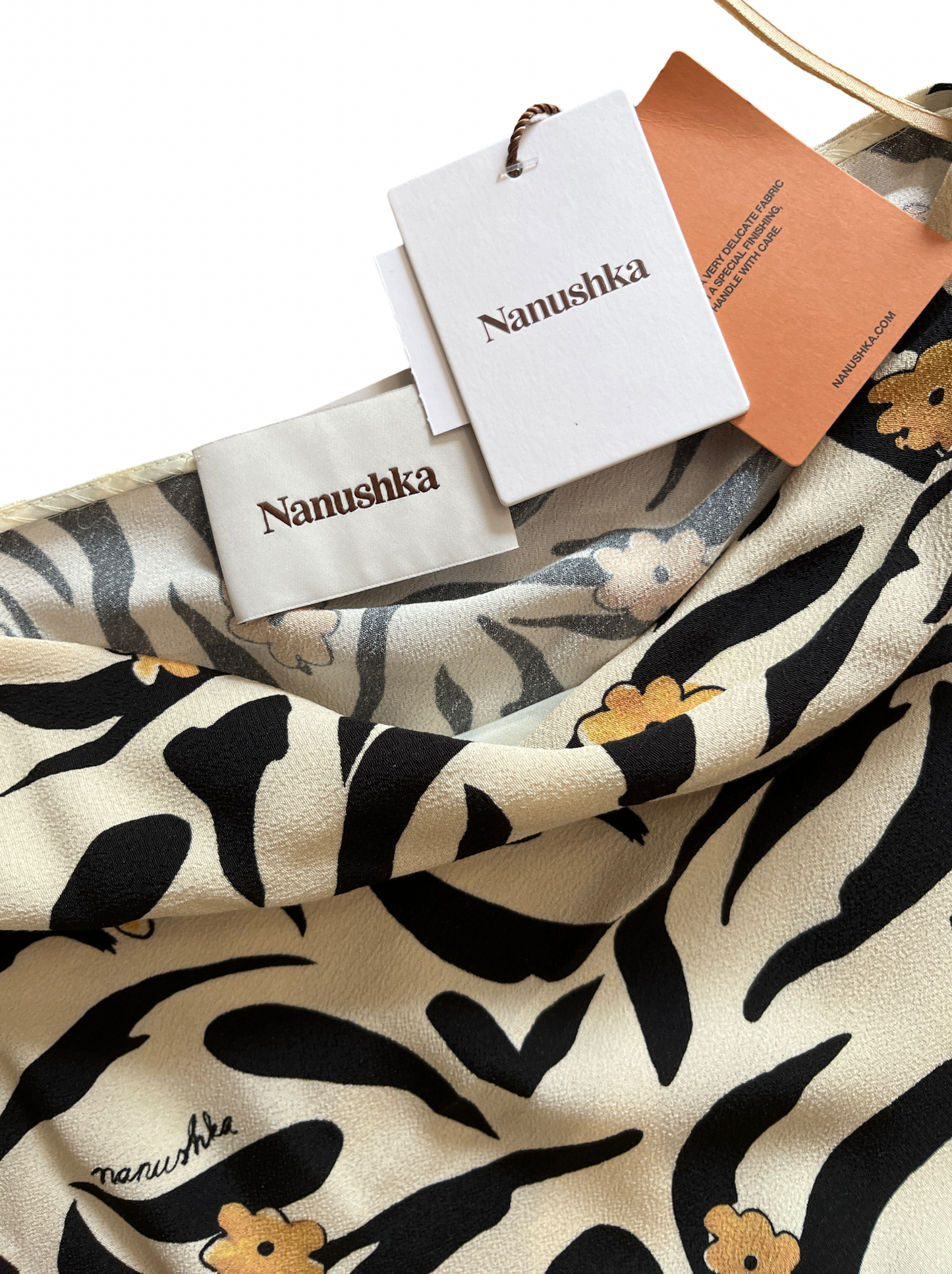 Nanushka Cream, Black Zebra w/ Yellow Flower Maxi Dress One Sleeve