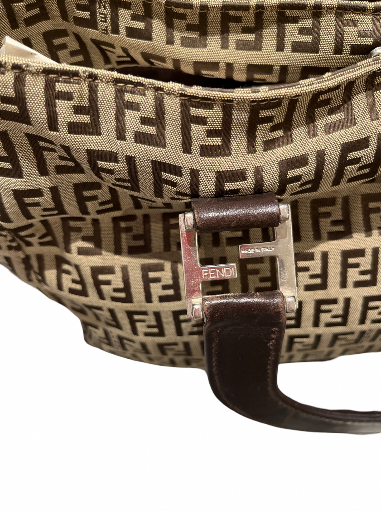 Fendi 90's Canvas Monogram Zucchino Leather Handle Bag